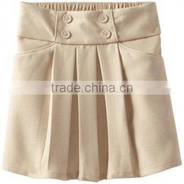 Fantastic Quality Girls Cotton Twill Khaki Bow Pocket Pleated School Uniform Skirt photo-5