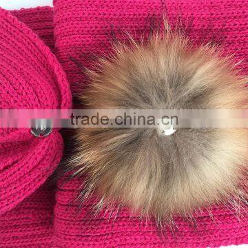 Myfur Fashion Winter Knitted Scarf Set With Hat Real Raccoon Fur Pom Pom Scarf Many Color photo-3