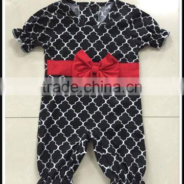 Hot sale black clover baby frock designs baby red knot romper suit sweet children romper bodysuit