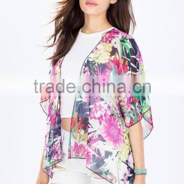 Open Front Lush Botanical Prints Kimono Women With Extended Back Hem photo-5