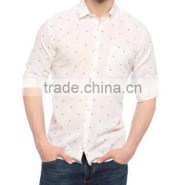 White Patterned Long Sleeve Buttonless Shirt