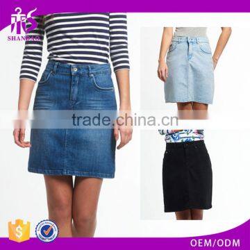 2016 Guangzhou Shandao Brand Name Bulk Wholesale Womenn Summer Casual Short Slim Fit High Waist Blue Denim Skirt