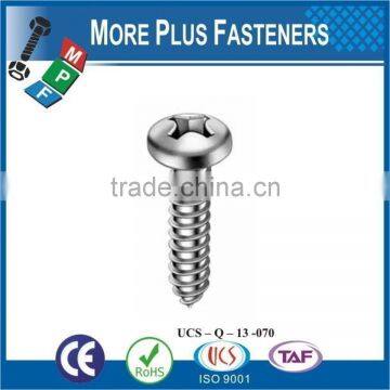 Made in Taiwan Cross Recessed Pan Head Self Tapping Screw DIN 7981 Pozi Drive or Phillips Drive Steel or Stainless Steel