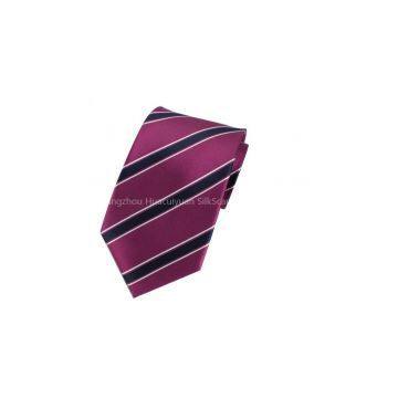 Men′s 100% Polyester Casual Style Stripes Small MOQ Own Logo Strip Tie Purple