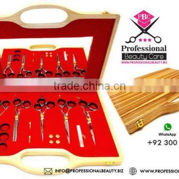Professional Hair Cutting Razor Scissors Wooden Box (Set of 5 Pieces)