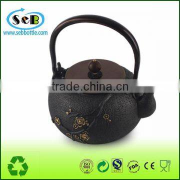 Embossed Plum Blossom black Cast Iron teapot/LFGB passed