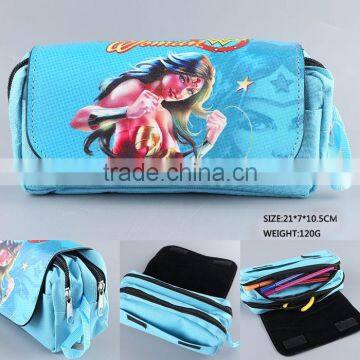 Wonder Woman Hot Sale PU Cartoon Nylon Multifunction Double Zipper Anime Pencil Bag Design B