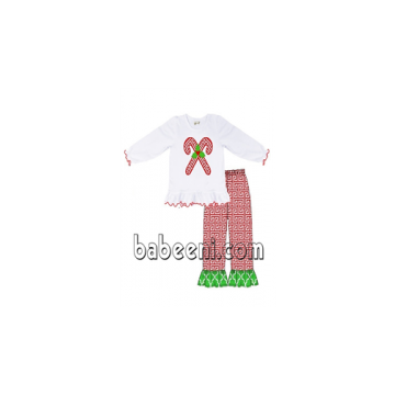 Beautiful X-mas candy appliqued set for baby girls - BB843