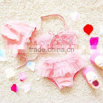 New baby girl swimsuit fancy lace two piece set sling girl bikini swimwear