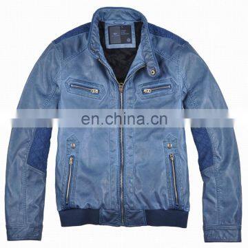 Mens Fashion Contrast Denim Inserted Fur Lining Fur Leather Jacket