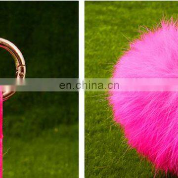 Promotional Charm Fluffy Fox Fur Ball Pom Poms Accessories Plush Keychain Car Keyring Bag Purse Pendant Heart Shape photo-4
