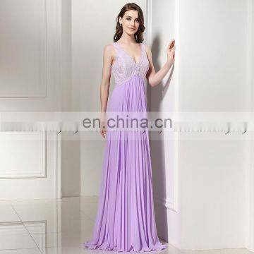 Wholesale Elegant V Neck Lace Top Chiffon Simple Long Evening Dresses SD386 photo-3