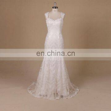 Elegant Heart Shape Cap Sleeve Fish Cut Lace Wedding Dress Illusion Back