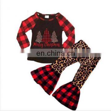 Christmas Baby Girl Clothing Set Christmas Tree Print Leopard Ruffle Pants Kids 2PCS Outfit Tops + Bell-bottomed Pant for 1-5T photo-2