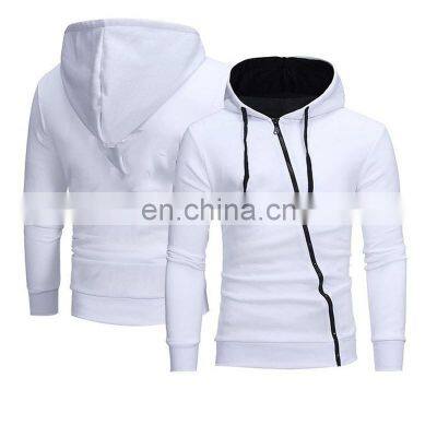 Clothing manufacturers wholesale custom men's casual sports hooded sweater zipper cardigan asymmetric splicing jacket