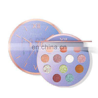 Clock Round Palette Style Sticker Your Own Logo 12 Color Makeup Pan Pink Eyeshadow Container Palette With Large Mirror