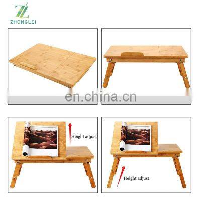 Laptop Desk Table Adjustable 100% Bamboo Foldable Breakfast Serving Bed Tray w' Tilting Top Drawer photo-4