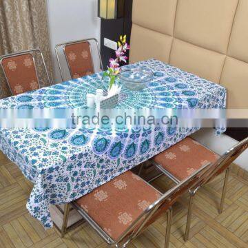 Indian Cotton Table Cloth Aqua Multicolored Mandala Printed Dinning Table Cloth Vintage Wall Hanging Throw Bed Sheet Cover TC25