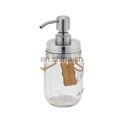 Custom Bathroom Stainless Steel 304 Glass Mason Jar Soap Dispenser Bottles With Pump Lid Glass Mason Jar Wholesale Manufacturer