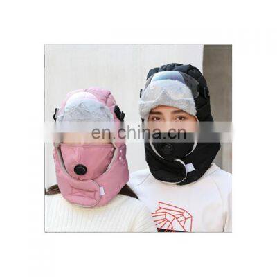 Men Women High Quality Winter Cotton Head Cover with Heating Mask  Aviator Bomber Ear flap Trapper Winter Hats