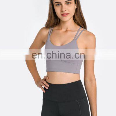New Arrival Custom Logo Breathable Sexy Strap Yoga Crop Top Women Gym Sports Wear Bra Top Workout Fitness Nude Feeling Tank Top