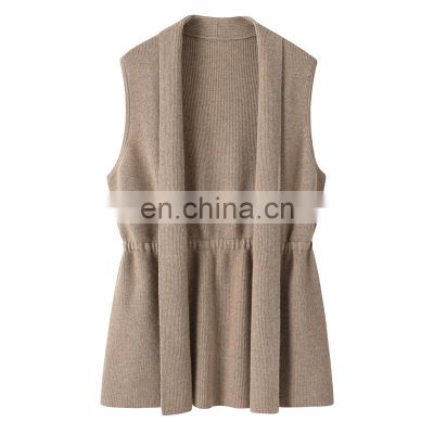 Manufacturer New Arrival Sleeveless Cashmere Cardigan Spring Autumn Lace up Sweater with Front Logo