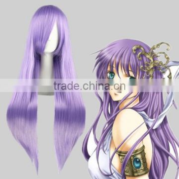 High Quality 80cm Long Straight Saint Seiya -Athena Light Purple Synthetic Anime Wig Cosplay Hair Wig Party Wig