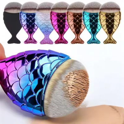 Free Sample Customized Label Mermaid Fish Shell Girl Like Foundation Brushes Nylon Hair Makeup Brush for Foundation Liquid