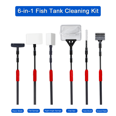 Boxtech Fish Tank Cleaner 6 in 1 Kit,Adjustable Long Handle Aquarium Cleaning Tool Set photo-5