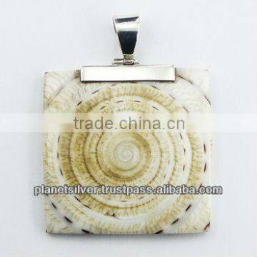 Stunning Square Cut Shell Spiral Pendant Set In Sterling Silver