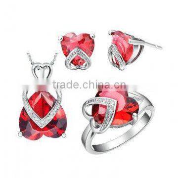 Hot Selling Women Ruby Wedding Zirconia Heart Jewelry Set FQ-J29