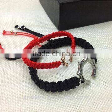 Black And Red Weave Hand Rope Sun Titanium Steel Bracelet photo-2