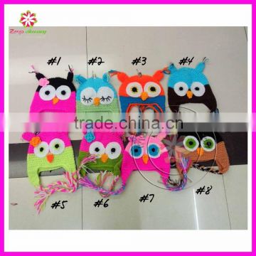 Cute Owl Crochet Handmade Beanie Kufi Hat For Baby Toddler Girl Newborn to 2T