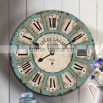 Shabby chic round wall clock made of wood