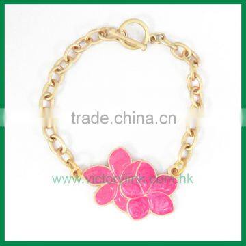 Matt Gold Pearl Color Flower Zinc Alloy Charms Metal Bracelet