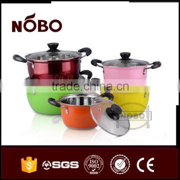 Colorful stainless steel stock pot dinnerware set different sizes