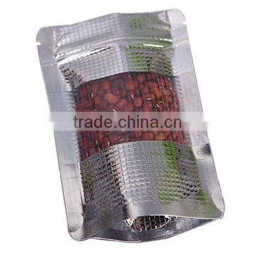 stand up food packing embossed aluminum foil bag with window