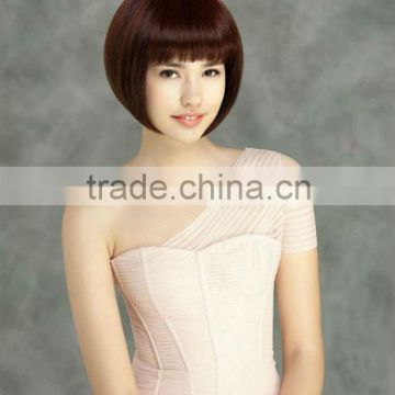 wholesale machine wig fashion short wig with fringe (bang) synthetic wig look natural and manageable china supplier