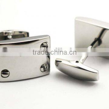 Stainless Steel Silver Rectangle Personalized Cool Cufflinks for Men photo-5