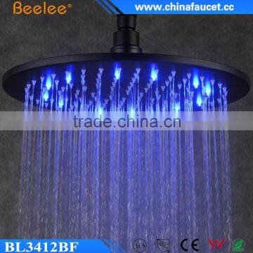 12'' Round Black Top Shower SS304 Wall Mounted Color Changing LED Shower Head