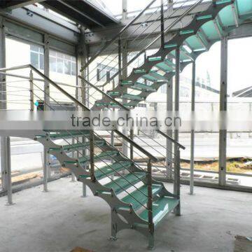 double stringer stainless steel straight stairs with glass treads