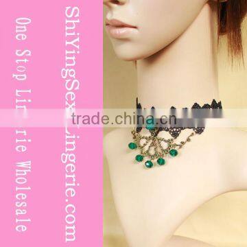 Fashion Green Vintage Gothic Lace Necklace with Beads