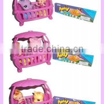 CE Baby Soft Plastic Vinyl Mini Cradle with Animals Expression Dolls Toys