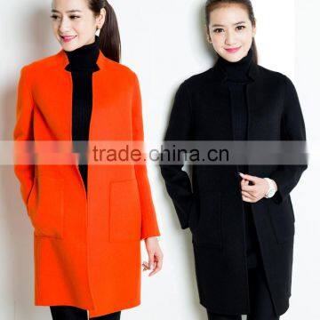 Women Lady Crew Neck Straight Cut Solid Long Woollen Trench Coat Overcoat OEM ODM Type Clothes Factory Manufacturer Guangzhou