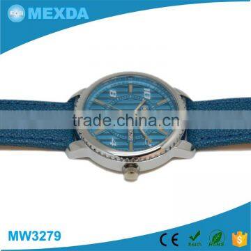 High Quality Leather Band Blue Strap Case Stainless Steel Wristwatch photo-2