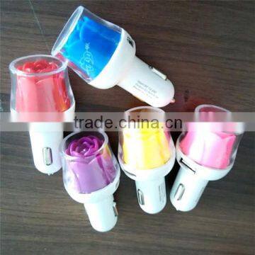 Wholesale 5V3.1A dual USB mobile phone car charger with colorful rose LED for iphone 6 samsung portable charger, car charger