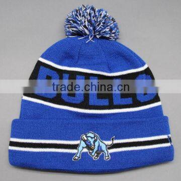 2015 FASHION ACRYLIC TEAM POMPOMS WINTER HAT WITH EMBROIDERY LOGO