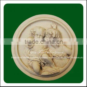 Round shape hand carving antique marble relief