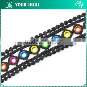 Gold Flat 10MM Colorful Grommet Eyelet Black Polyester Dot Lace Trimming