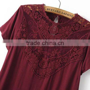 Women Clothing Short Sleeve Round Collar Casual Lace Blouse for Women photo-4